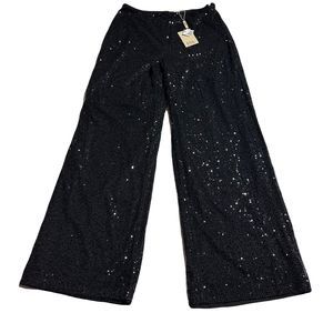 Elie By Elie Tahari Black Sequin Pants Size 8 High Waist Wide Leg Washable NWT